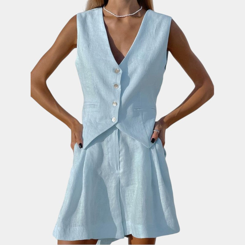 Virelle Korte broek en gilet - Linnen tweedelige set voor de zomer