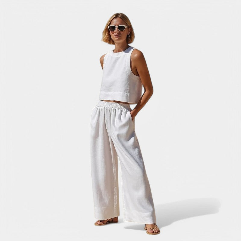 Virelle Linnen tweedelige set - Linnen broek en top voor vrouwen