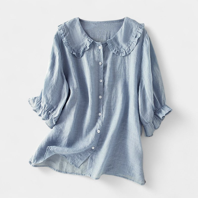 Virelle Blouse - Dames linnen blouse met 3/4 mouwen
