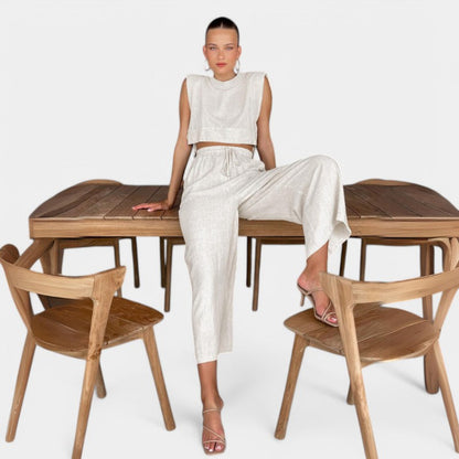 Virelle Tweedelige Set - Linnen broek en crop top set voor vrouwen