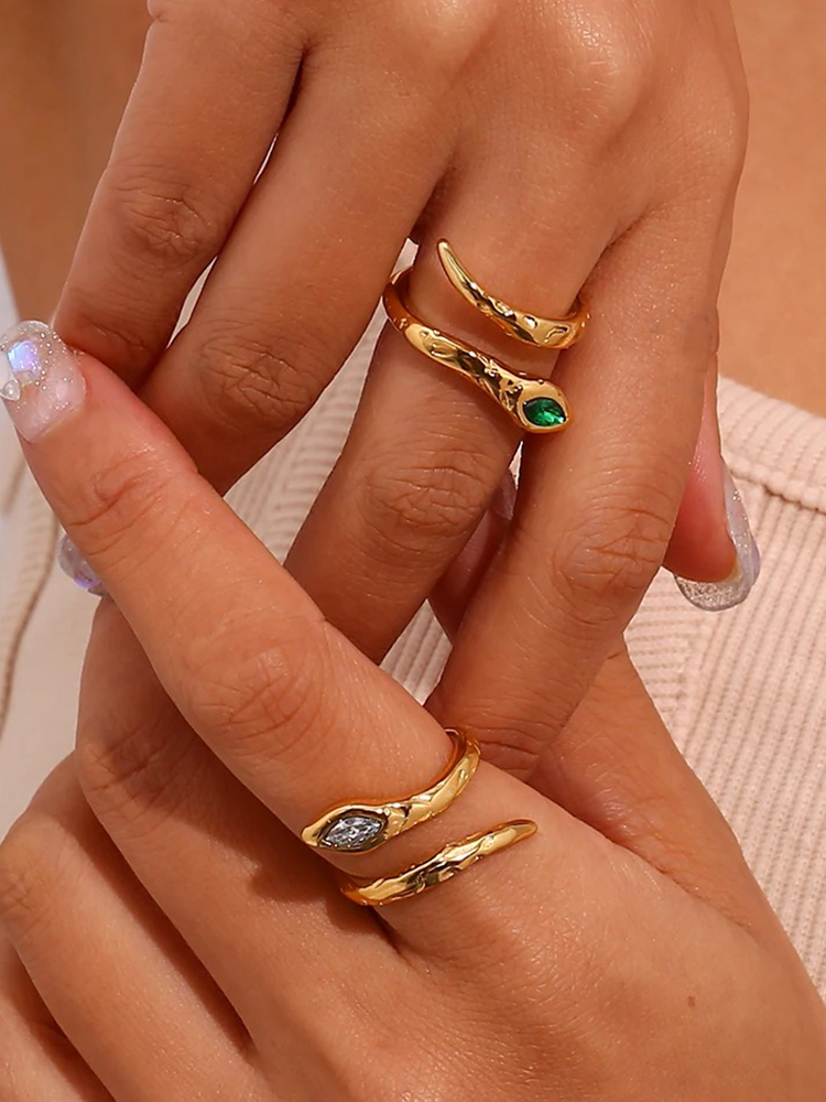 Inge Snake Ring Met Steen Groen - Rosa Jewels