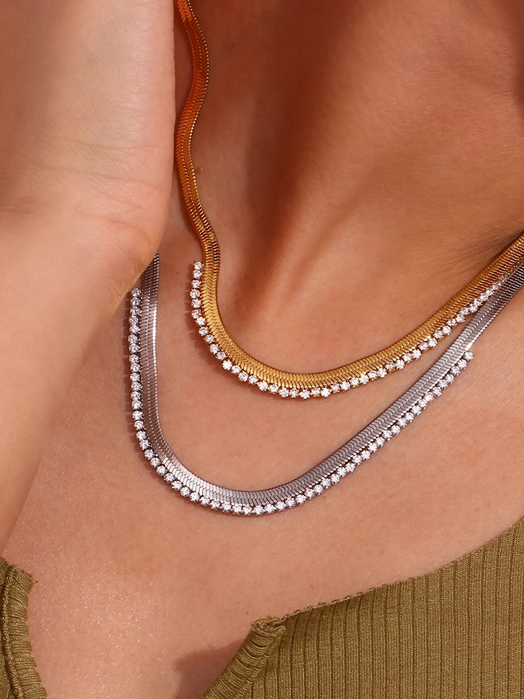 Leontien Zirkonia Snake Chain Ketting Zilver