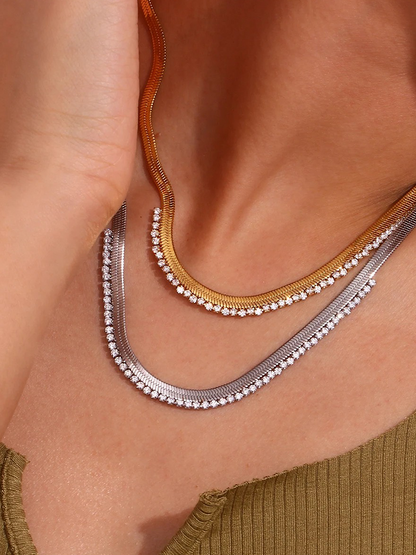 Leontien Zirkonia Snake Chain Ketting Zilver