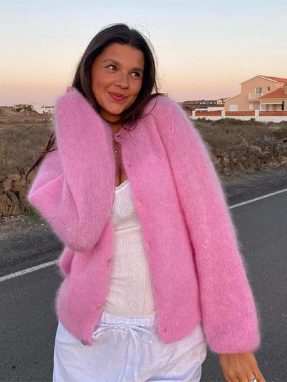 Lilia Fluffy Vest Dames | Zacht Gebreid Vest Vrouw | Vest Met Knopen Roze