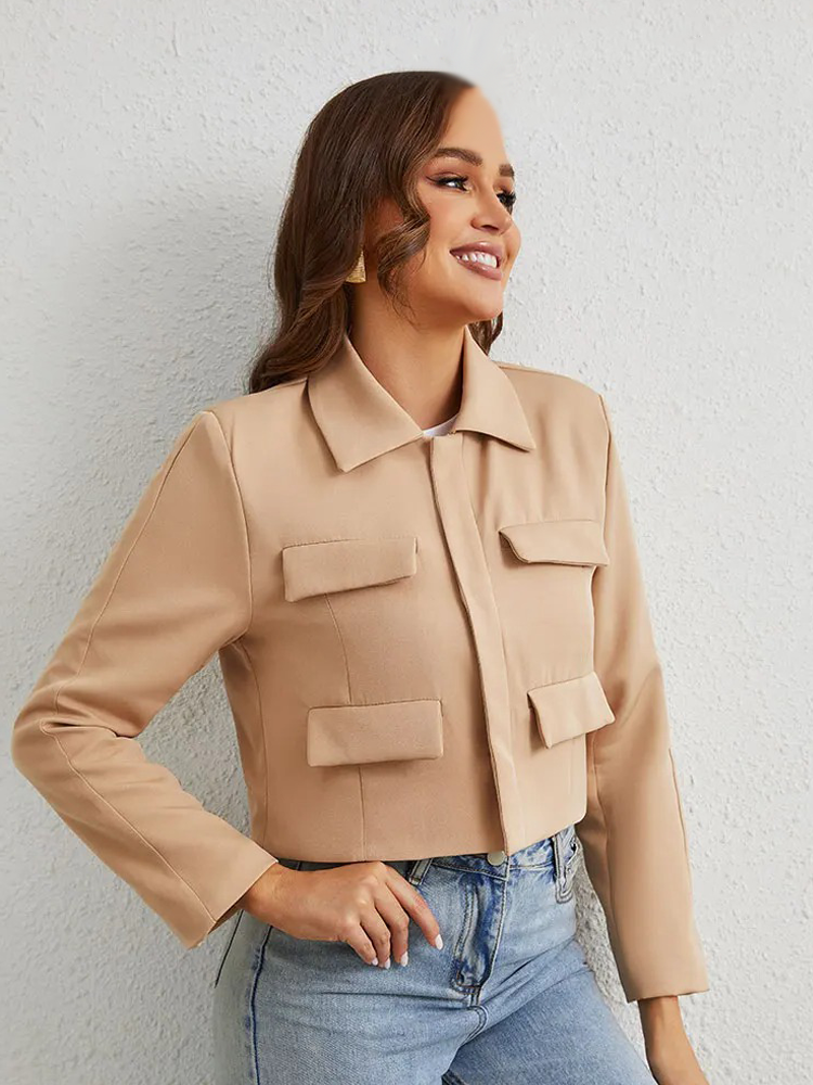 Lisa Cropped Jasje Dames | Vrouwen Herfstjas | Blazer Beige