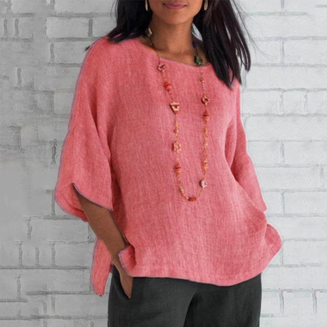 Virelle Linnen Dames Blouse – Ademend top met 3/4 mouwen en losse pasvorm