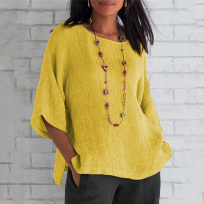 Virelle Linnen Dames Blouse – Ademend top met 3/4 mouwen en losse pasvorm