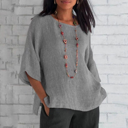 Virelle Linnen Dames Blouse – Ademend top met 3/4 mouwen en losse pasvorm