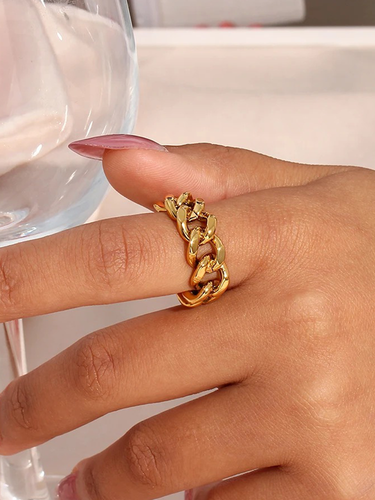 Quinn Chain Ring Goud - Rosa Jewels