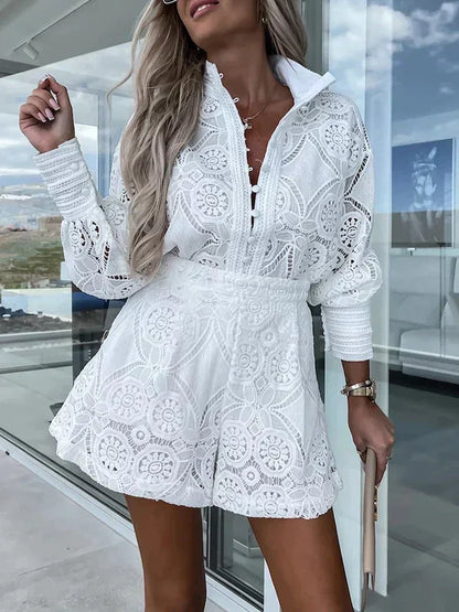 Natasja Kanten Zomer Set Dames | Kanten Set Dames | Geborduurde Kledingset | Korte Broek + Blouse