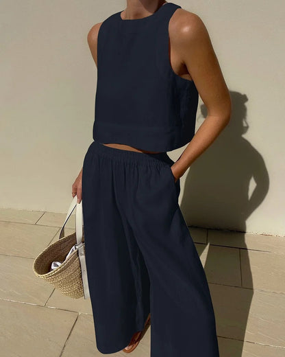 Virelle Linnen Tweedelige Set – Luchtige tweedelige outfit van linnen broek en top