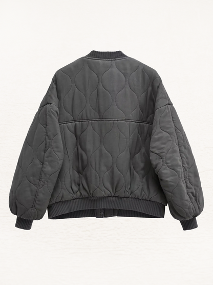 Samantha Gewatteerde Bomber Jack Vrouw | Quilt Winterjas Dames | Herfstjas Zwart/Grijs