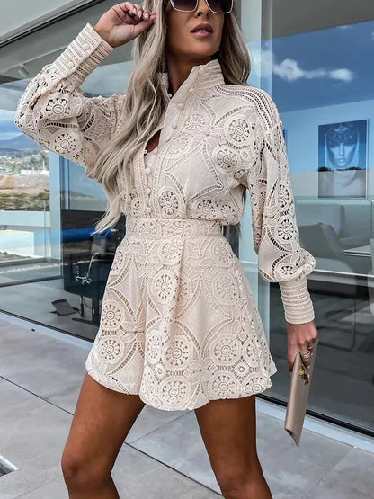 Natasja Kanten Zomer Set Dames | Kanten Set Dames | Geborduurde Kledingset | Korte Broek + Blouse