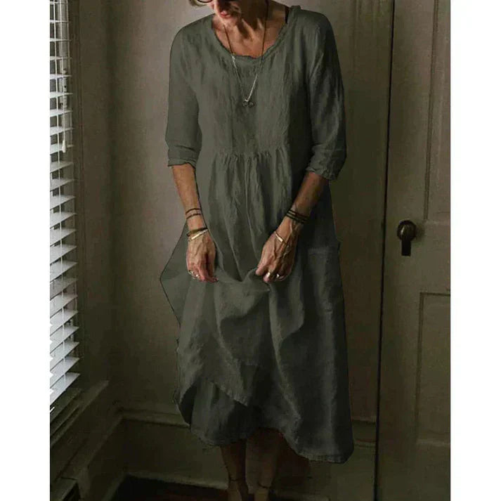 Virelle Linnen Jurk – Lange jurk met ruime pasvorm en 3/4 mouwen