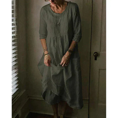 Virelle Linnen Jurk – Lange jurk met ruime pasvorm en 3/4 mouwen