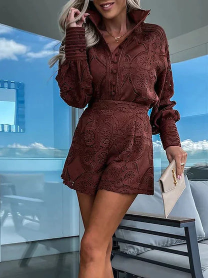 Natasja Kanten Zomer Set Dames | Kanten Set Dames | Geborduurde Kledingset | Korte Broek + Blouse