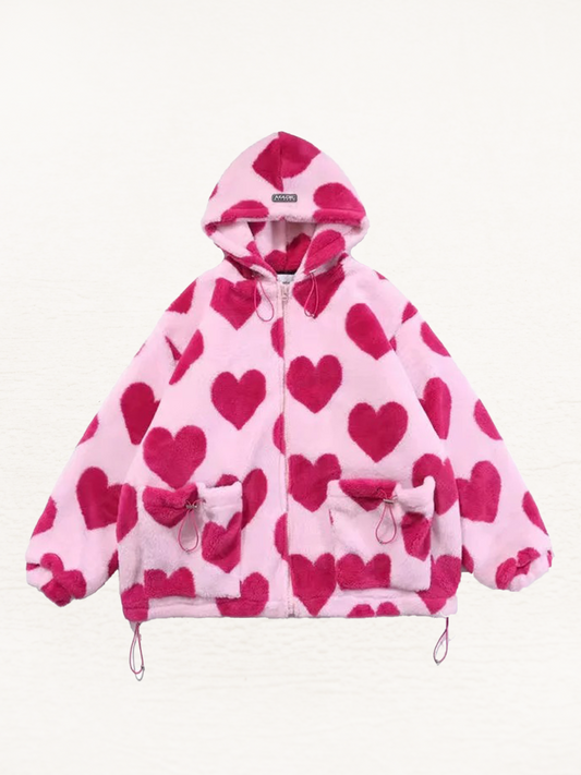 Trinity Pluche Hartjes Vest Dames | Fleece Jacket Extra Warm | Roze Hartjes Design