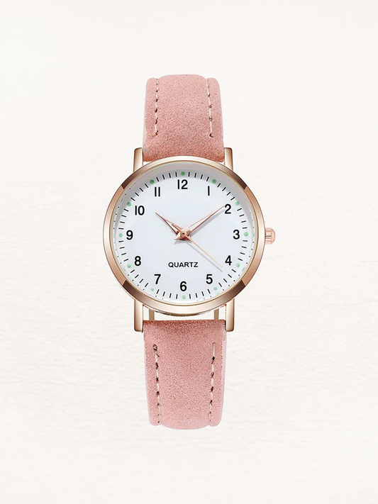 Valeria Leren Dames Horloge Roségoud - Roze