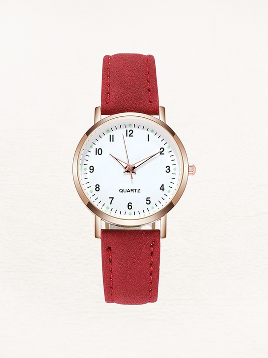 Valeria Leren Dames Horloge Roségoud - Rood