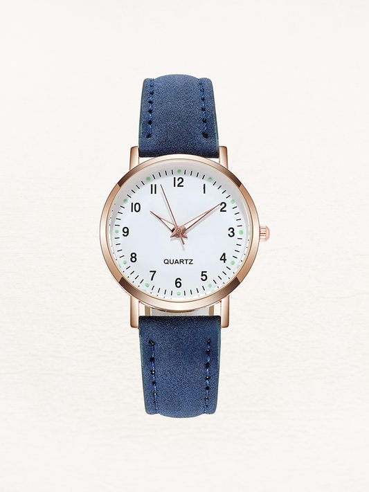 Valeria Leren Dames Horloge Roségoud - Blauw