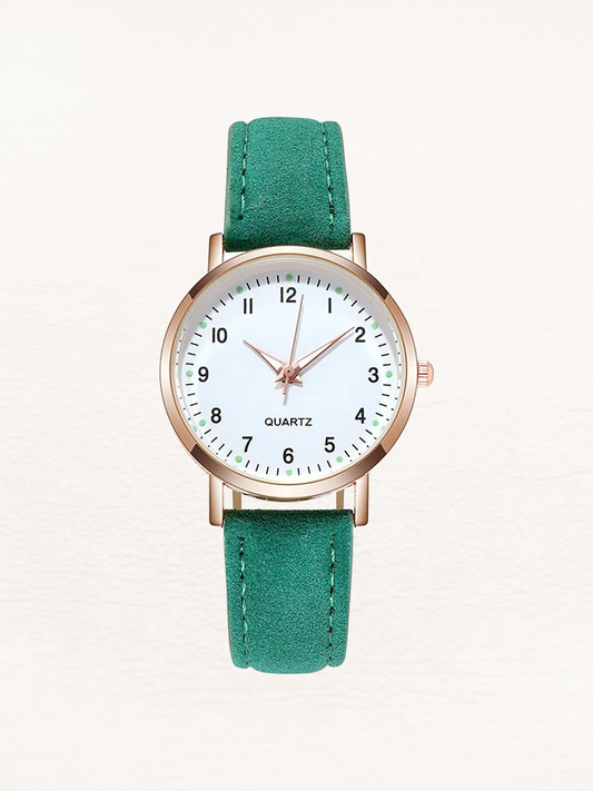 Valeria Leren Dames Horloge Roségoud - Groen