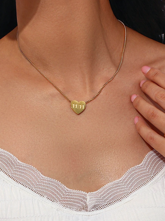 Valerie Lucky 11:11 Engelnummer Heart Ketting Goud