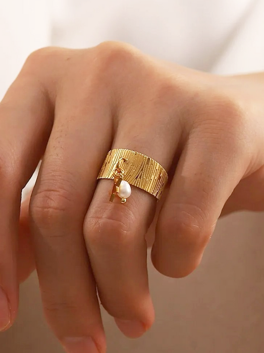 Vianne Parel & Ster Verstelbare Ring Goud
