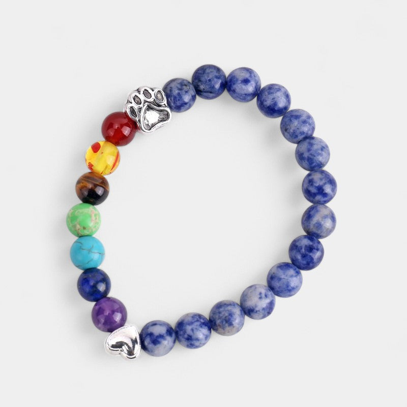 Virelle-Armband-Virelle | Armband – natuurstenen kralen, pootafdrukbedel, elastisch ontwerp, gedenksieraad