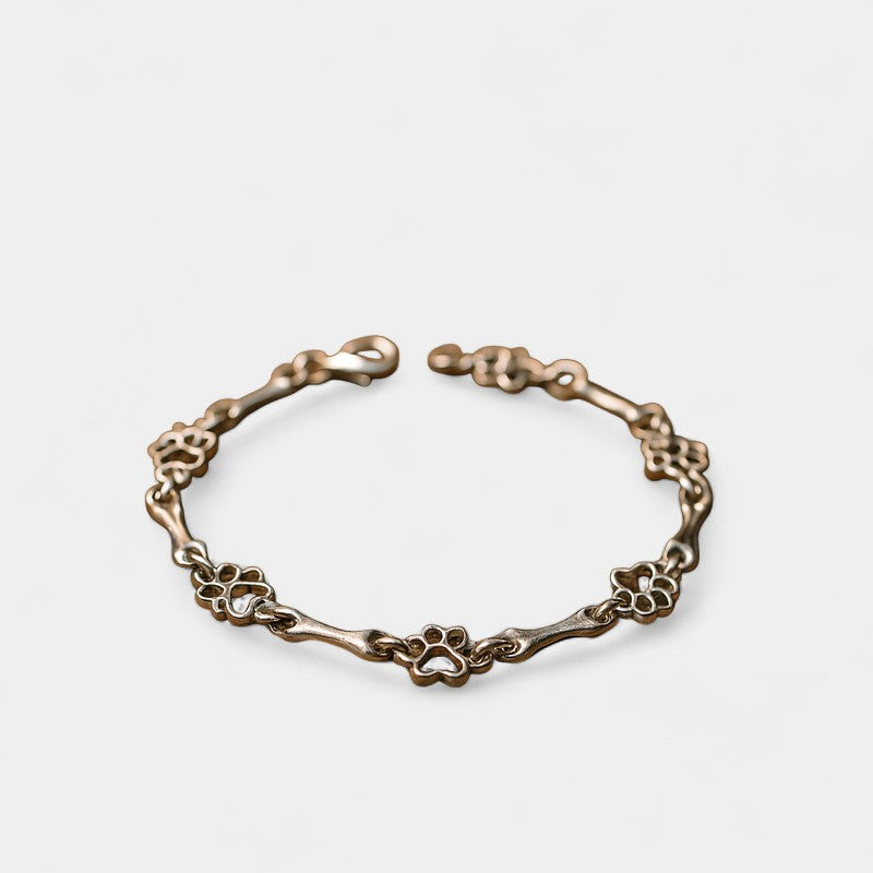 Virelle-Armband-Virelle | Dames armband – sterling zilver, pootafdruk- en botmotief, verfijnde schakelstructuur