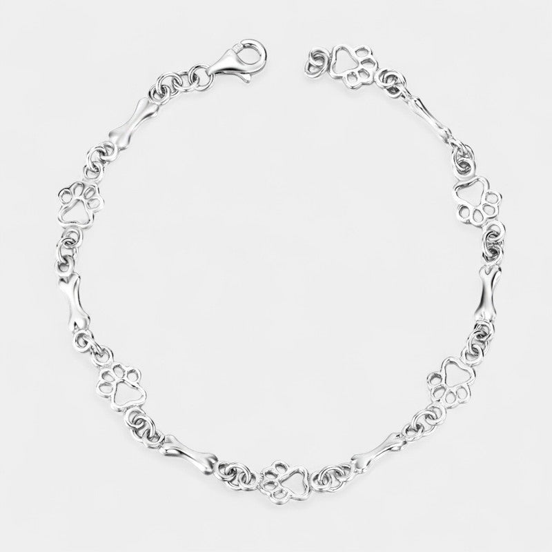 Virelle-Armband-Virelle | Dames armband – sterling zilver, pootafdruk- en botmotief, verfijnde schakelstructuur