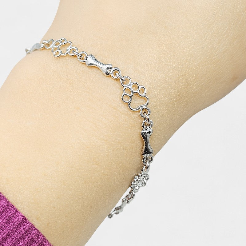 Virelle-Armband-Virelle | Dames armband – sterling zilver, pootafdruk- en botmotief, verfijnde schakelstructuur