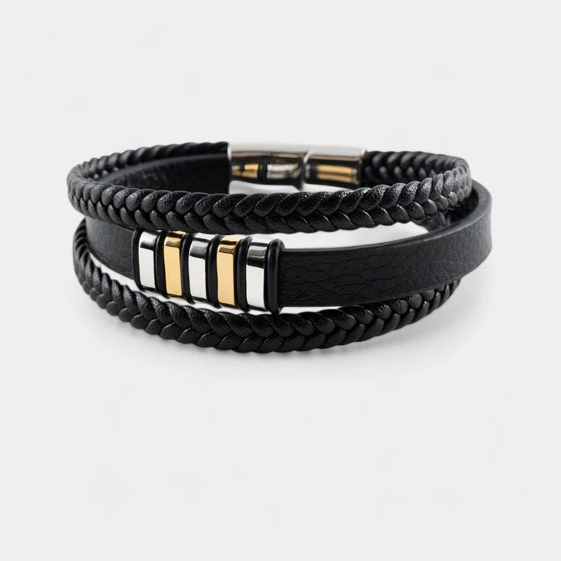 Virelle-Armbanden-Virelle | Heren Armband – Echt Leer, Gevlochten Band, Roestvrijstalen Accenten