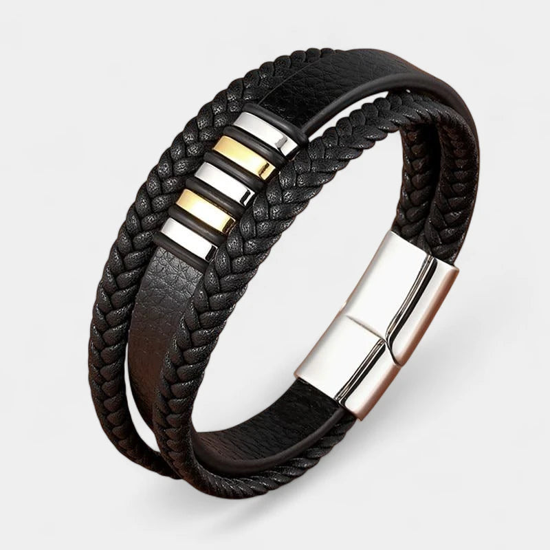 Virelle-Armbanden-Virelle | Heren Armband – Echt Leer, Gevlochten Band, Roestvrijstalen Accenten