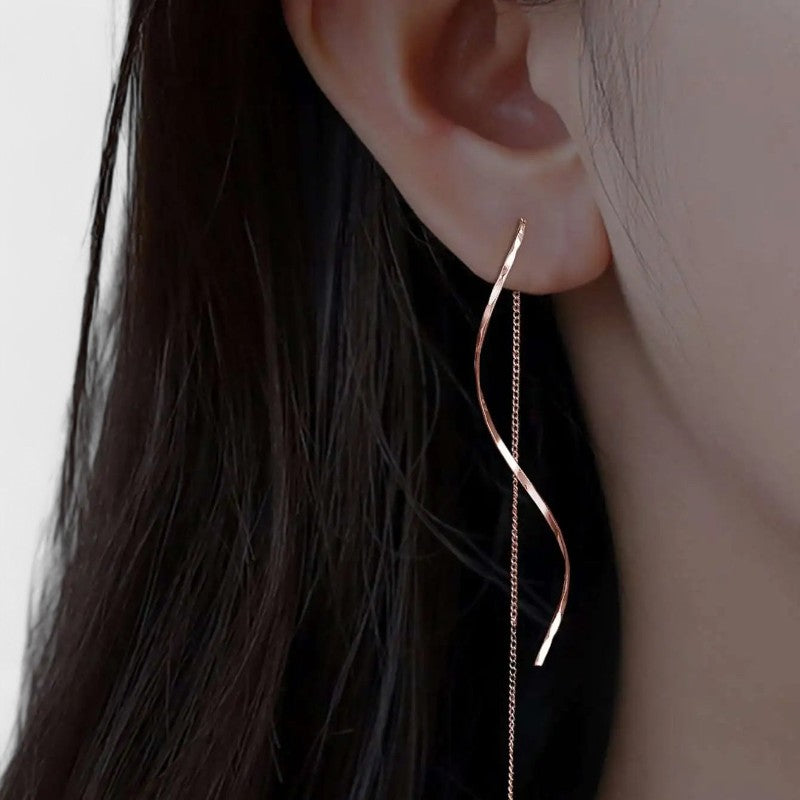 Virelle-Earrings-Virelle Oorbellen - Moderne wave bar threader oorbellen