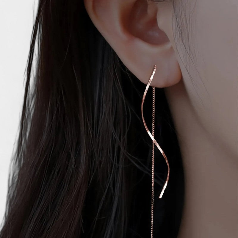 Virelle-Earrings-Virelle Oorbellen - Moderne wave bar threader oorbellen