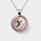 Virelle-Hangerketting-Virelle | Dames hangerketting – glaskabochon, kolibrie- en bloemenontwerp, ronde hanger