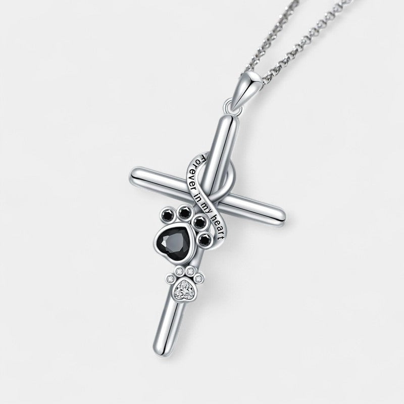 Virelle-Hangerketting-Virelle | Dames hangerketting – sterling zilver, kruis met pootafdruk, gegraveerd ontwerp