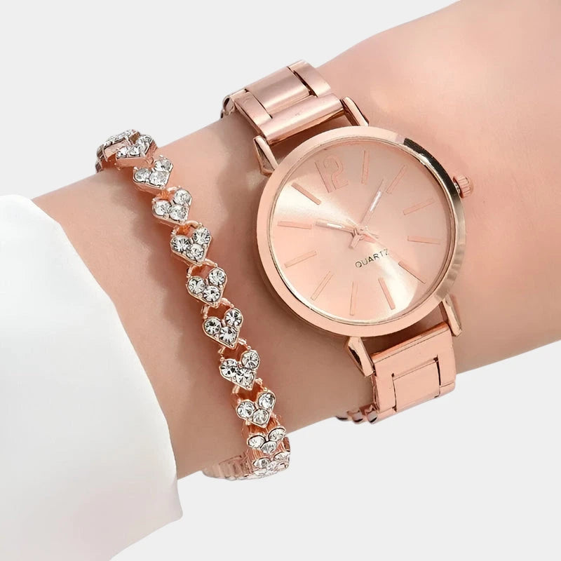 Virelle-Horloges-Virelle | Dames Horloge – Ronde Kast van Metaal, Strakke Wijzerplaat, Met Armband