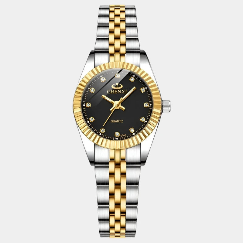 Virelle-Horloges-Virelle | Dames Horloge – Ronde Kast, Roestvrijstalen Band, Geribbelde Bezel