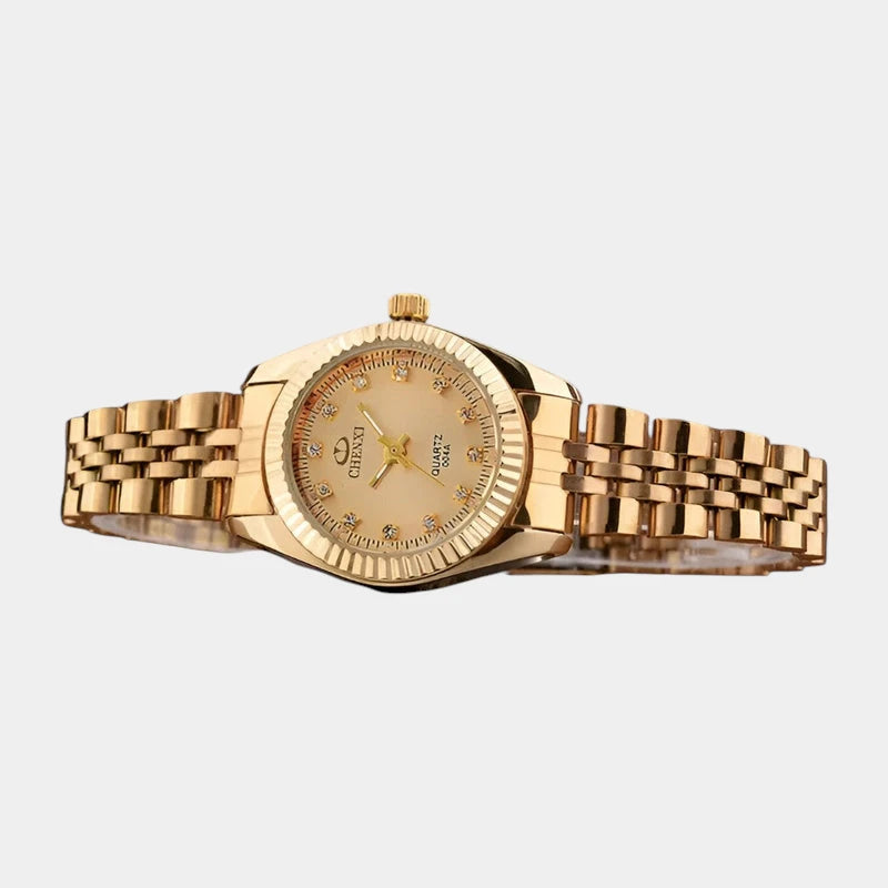 Virelle-Horloges-Virelle | Dames Horloge – Ronde Kast, Roestvrijstalen Band, Geribbelde Bezel