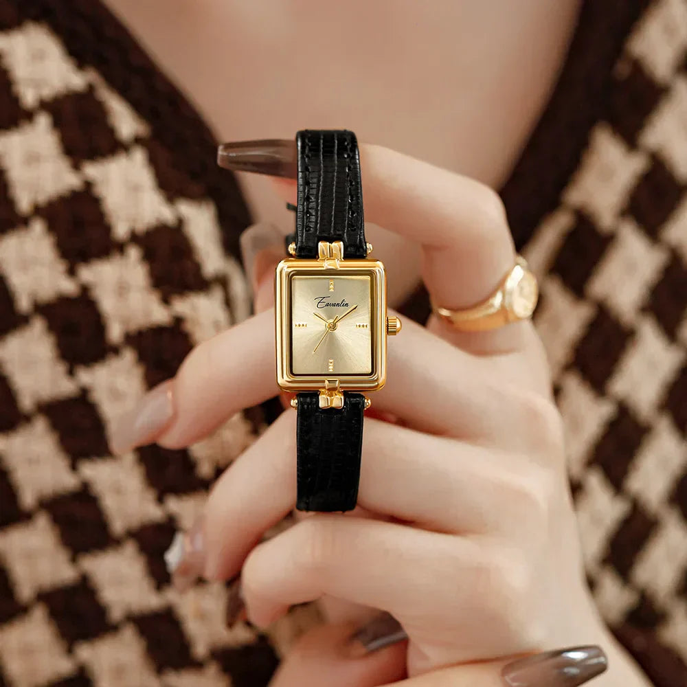 Virelle-Horloges-Virelle | Dames Horloge – Slank Kastontwerp, Leren Bandje met Textuur