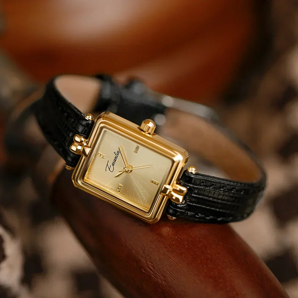 Virelle-Horloges-Virelle | Dames Horloge – Slank Kastontwerp, Leren Bandje met Textuur