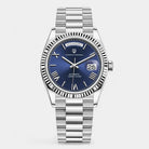 Virelle-Horloges-Virelle | Heren Automatisch Horloge – RVS Band, Geribbelde Bezel, Dag‑ en Datumweergave