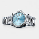 Virelle-Horloges-Virelle | Heren Automatisch Horloge – RVS Band, Geribbelde Bezel, Dag‑ en Datumweergave