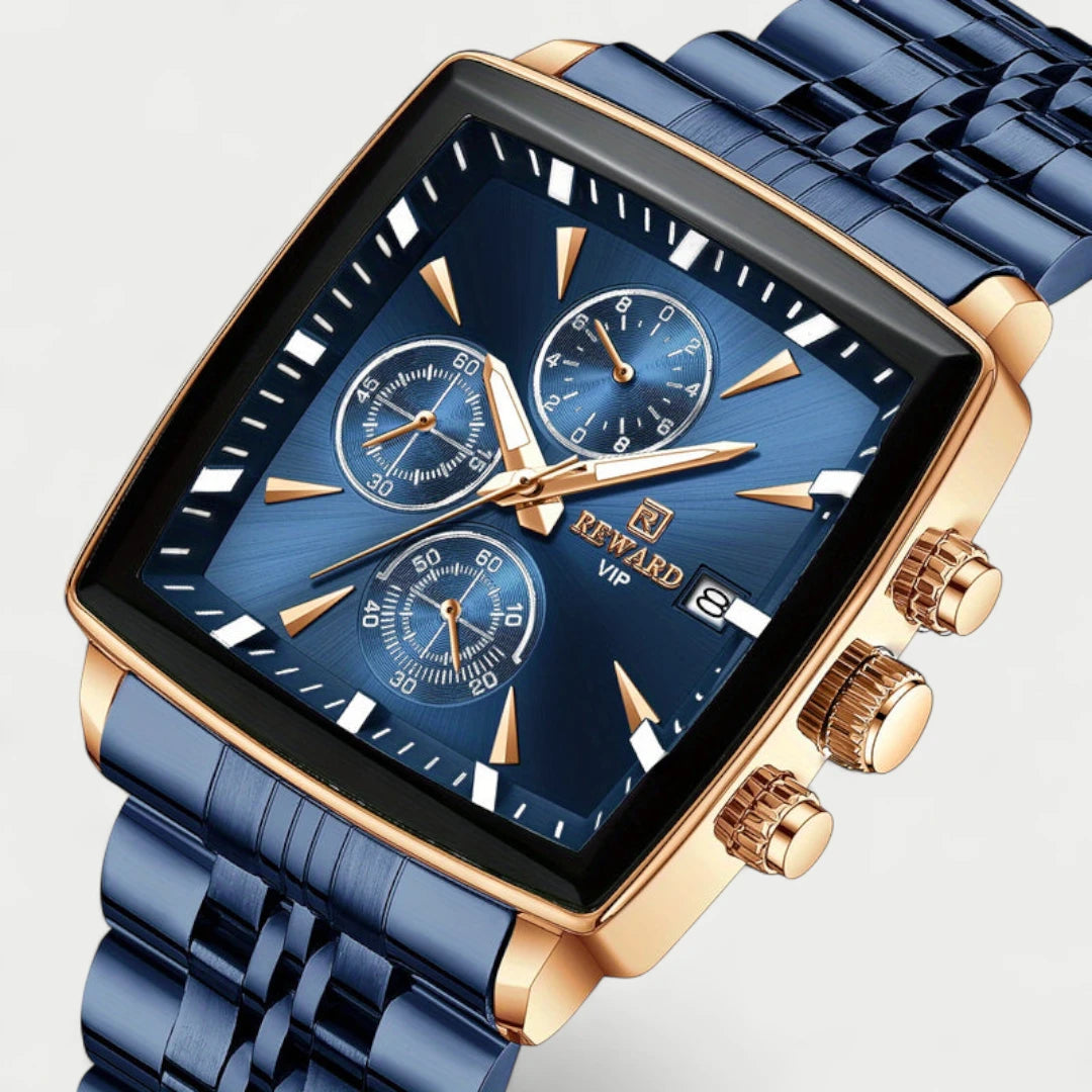 Virelle-Horloges-Virelle | Heren Horloge – RVS Band, Rechthoekige Kast, Chronograaf Display