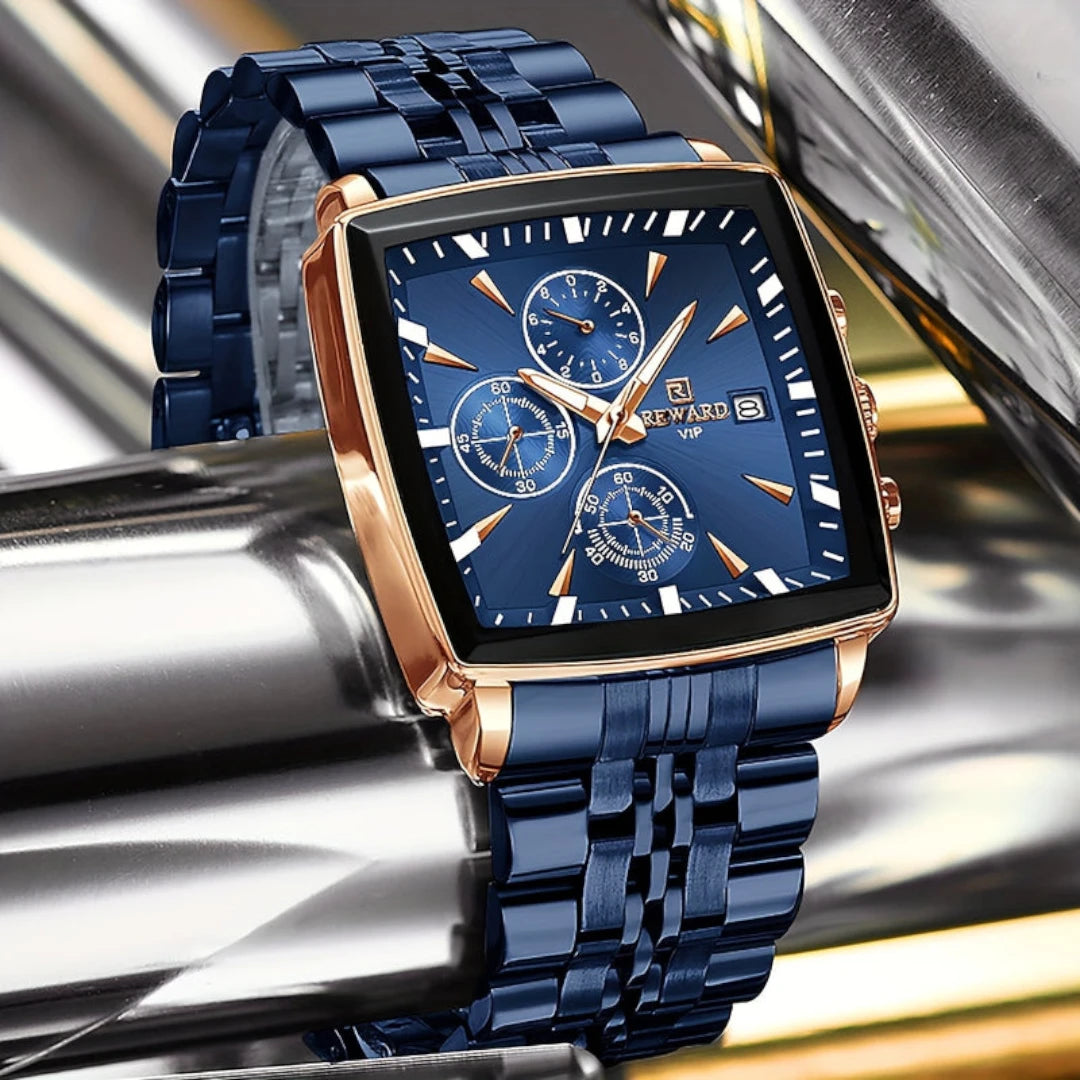 Virelle-Horloges-Virelle | Heren Horloge – RVS Band, Rechthoekige Kast, Chronograaf Display
