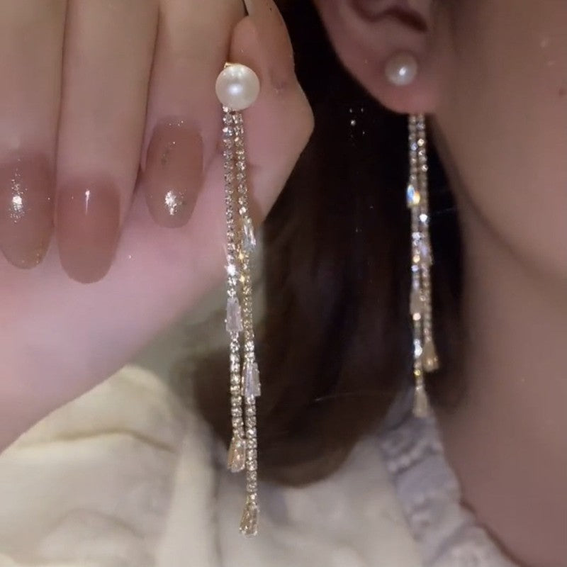 Virelle-Jewelry Earring-Virelle Oorbellen - Zircon tassel oorbellen met hartvorm