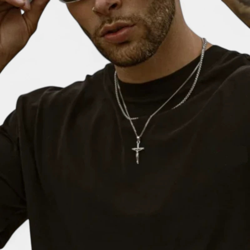 Virelle-Jewelry-Virelle | Heren Ketting – Zilverkleurige Ketting, Kruis Hanger, Gedetailleerd Design