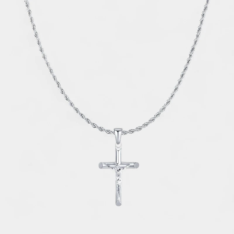 Virelle-Jewelry-Virelle | Heren Ketting – Zilverkleurige Ketting, Kruis Hanger, Gedetailleerd Design