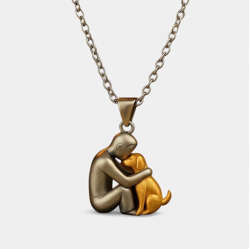 Virelle-Ketting-Virelle | Hangerketting – roestvrij staal, tweekleurig ontwerp, omhelzende figuur met hond